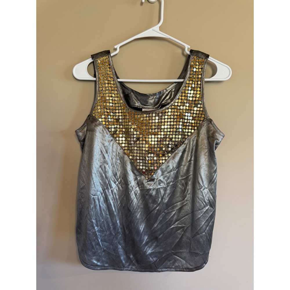 City Girl Sequins V Neck Sparkle Tank Top Silver Gold Women Size 6